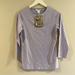 Doncaster Lavender Blouse Size XS Sequin Bib Cotton Quiet Luxury Embellished